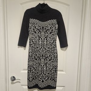 St. John Collection Gray and Silver 3/4 Sleeve Trutle Neck Sweater Dress…